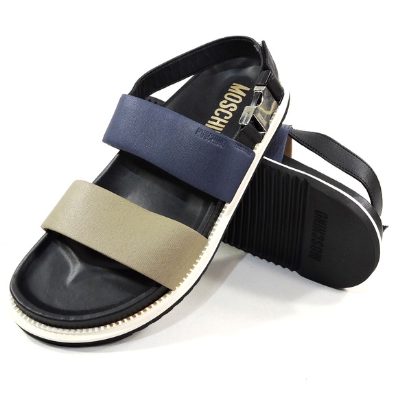 MOSCHINO 🇮🇹 MEN'S SOFT LEATHER COMFORT FLAT SUMMER SANDALS - Picture 6 of 7